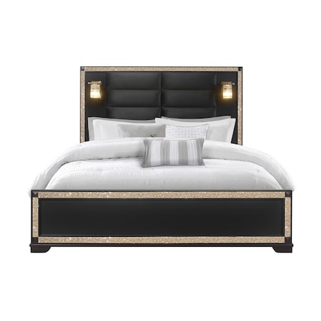 Global Furniture Usa Traditional Glam Glitter Blake Black King Bed With Lamps 3169